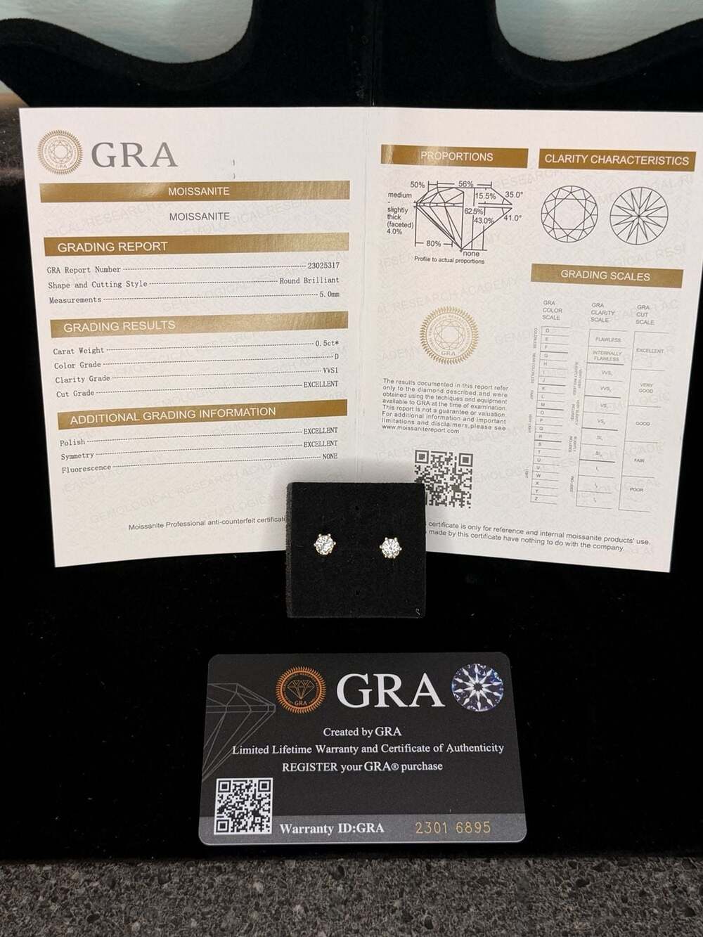 GRA Certified 1.0ctw Round Brilliant Moissanite Stud Earrings VVS1 D Color